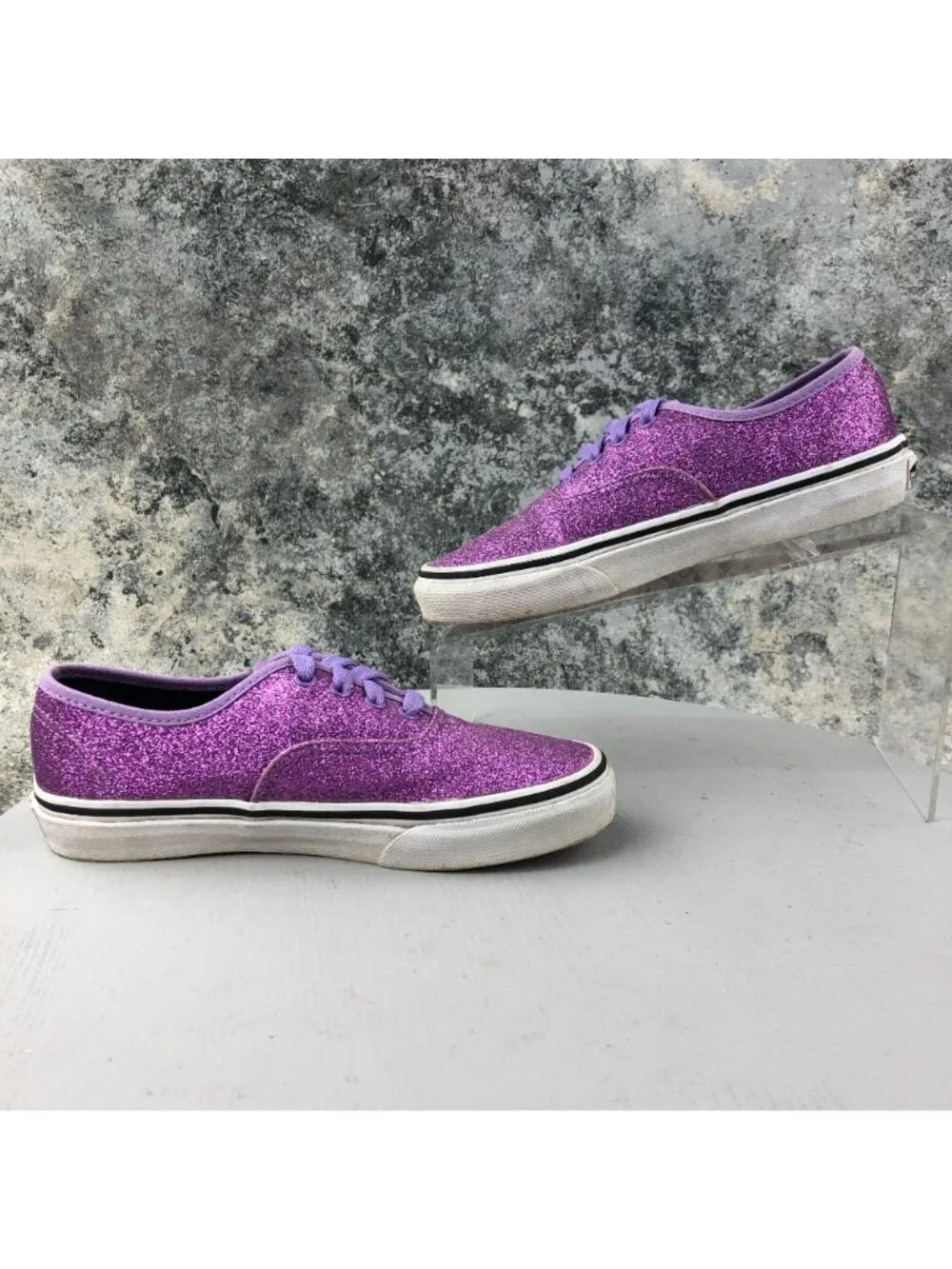 Vans Kids Size 3 Purple Glitter Closed Toe Lace-Up Skate Shoes Casual Sneakers